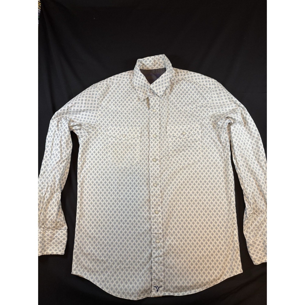 Wrangler 20X Competition White & Blue Patterned Men's Pearl Snap Shirt, Medium
